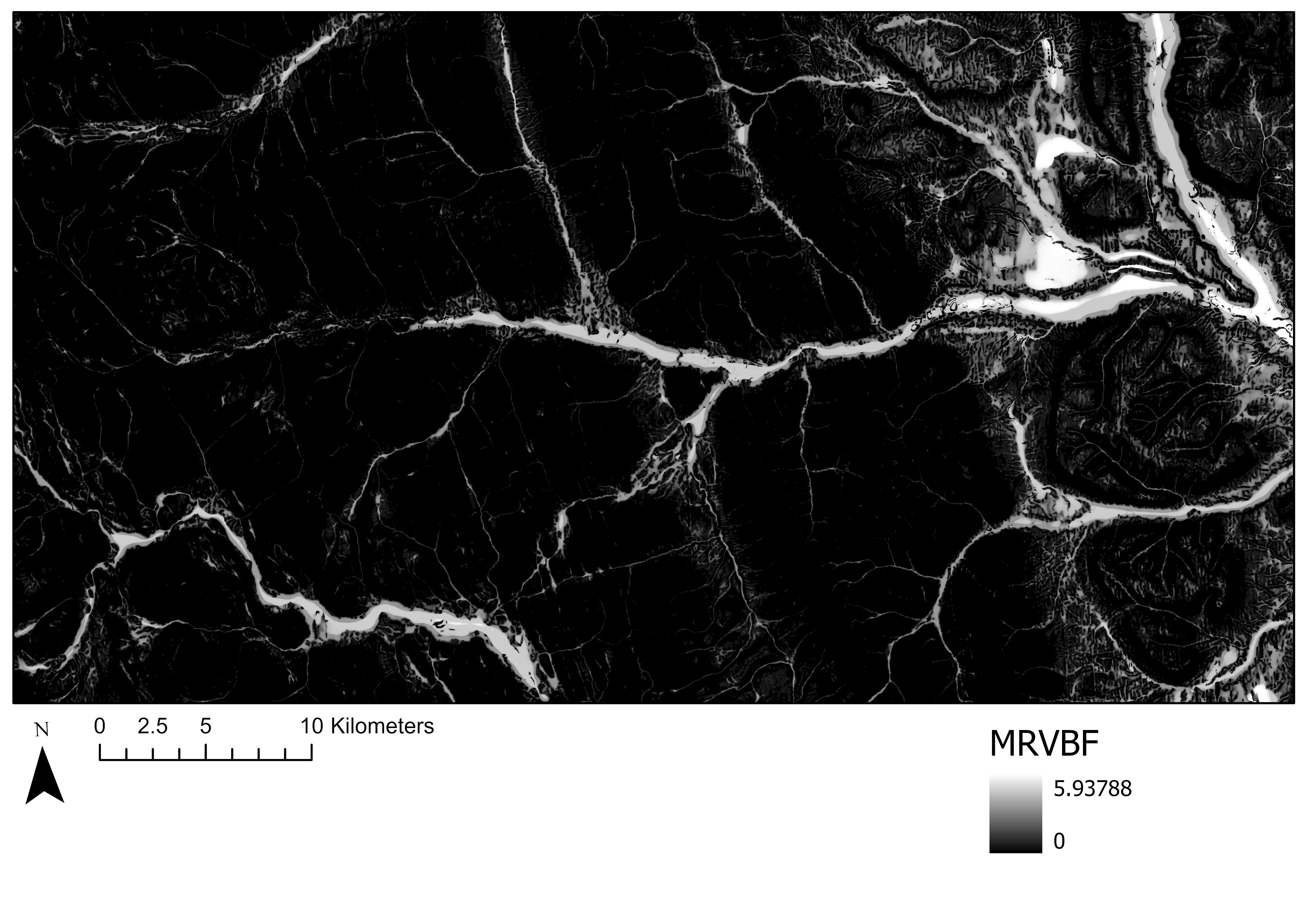 Multi-resolution Valley Bottom Flatness (MRVBF) across the Chowade Watershed. Melser, CC-BY-SA-4.0.