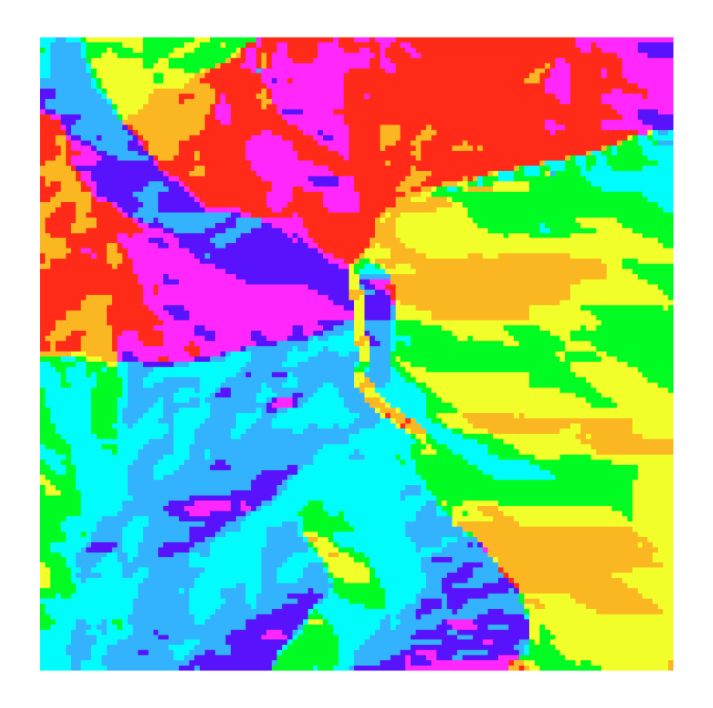 Aspect of Mount Assiniboine at the border of Alberta and British Columbia, Canada. Data from Canadian Digital Elevation Model. Pickell, CC-BY-SA-4.0.